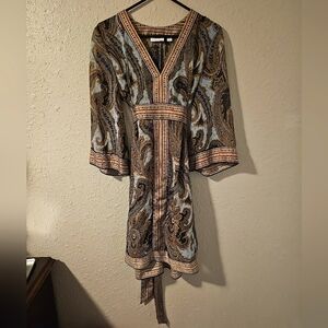 New York & Company Large Paisley Dress Blue Red Tie Back Hippie Boho Bohemian